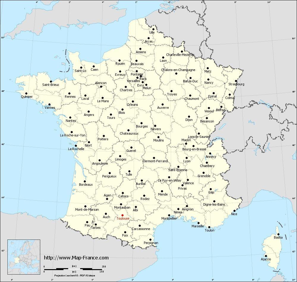 mapa ng france ng pagpapakita ng Toulouse