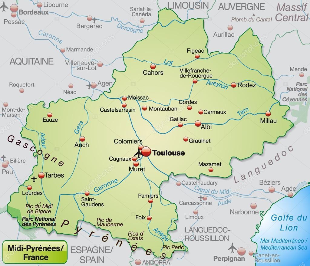Toulouse rehiyon mapa