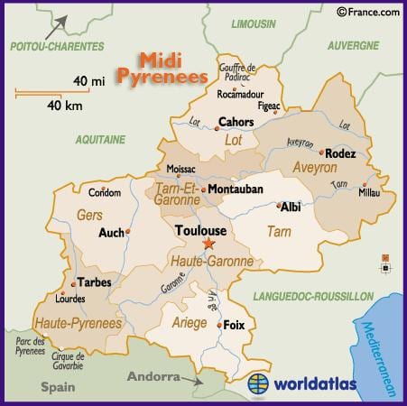 mapa ng Toulouse at ang mga nakapaligid na lugar
